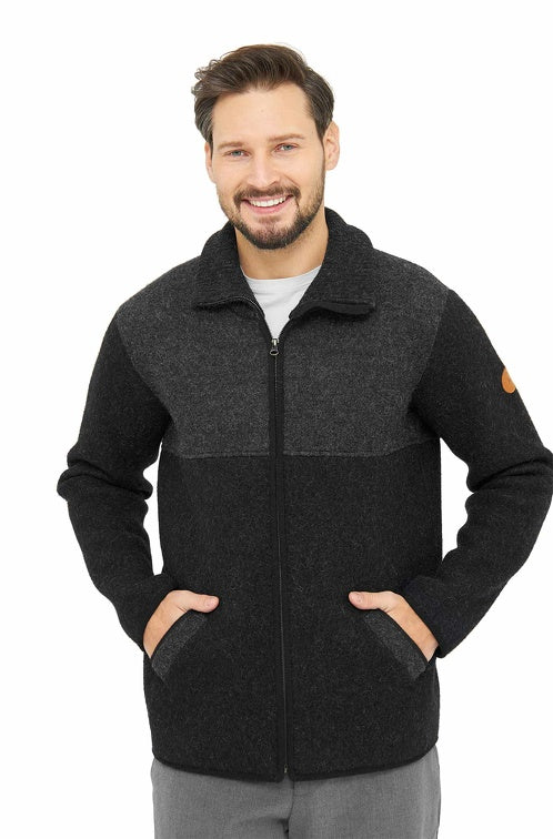 Filzjacke / Walkjacke OLIVER aus 50% Alpaka & 50% Wolle anthrazit schwarz