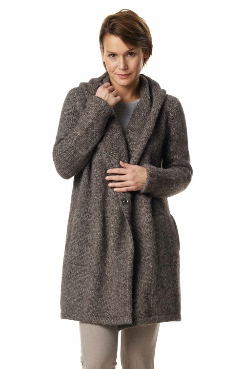 Long Cardigan ANNABELL mit Bio Baumwolle - ungefärbt walnussbraun