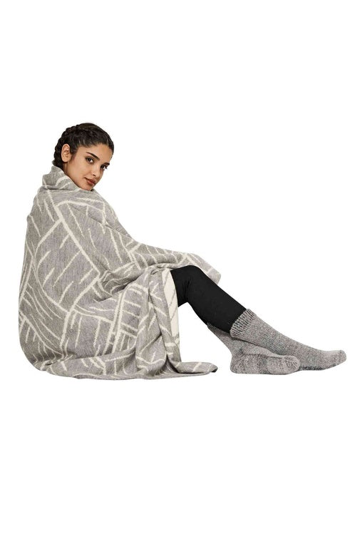 Wolldecke JACQUARD aus 100% Alpaka - extragroß