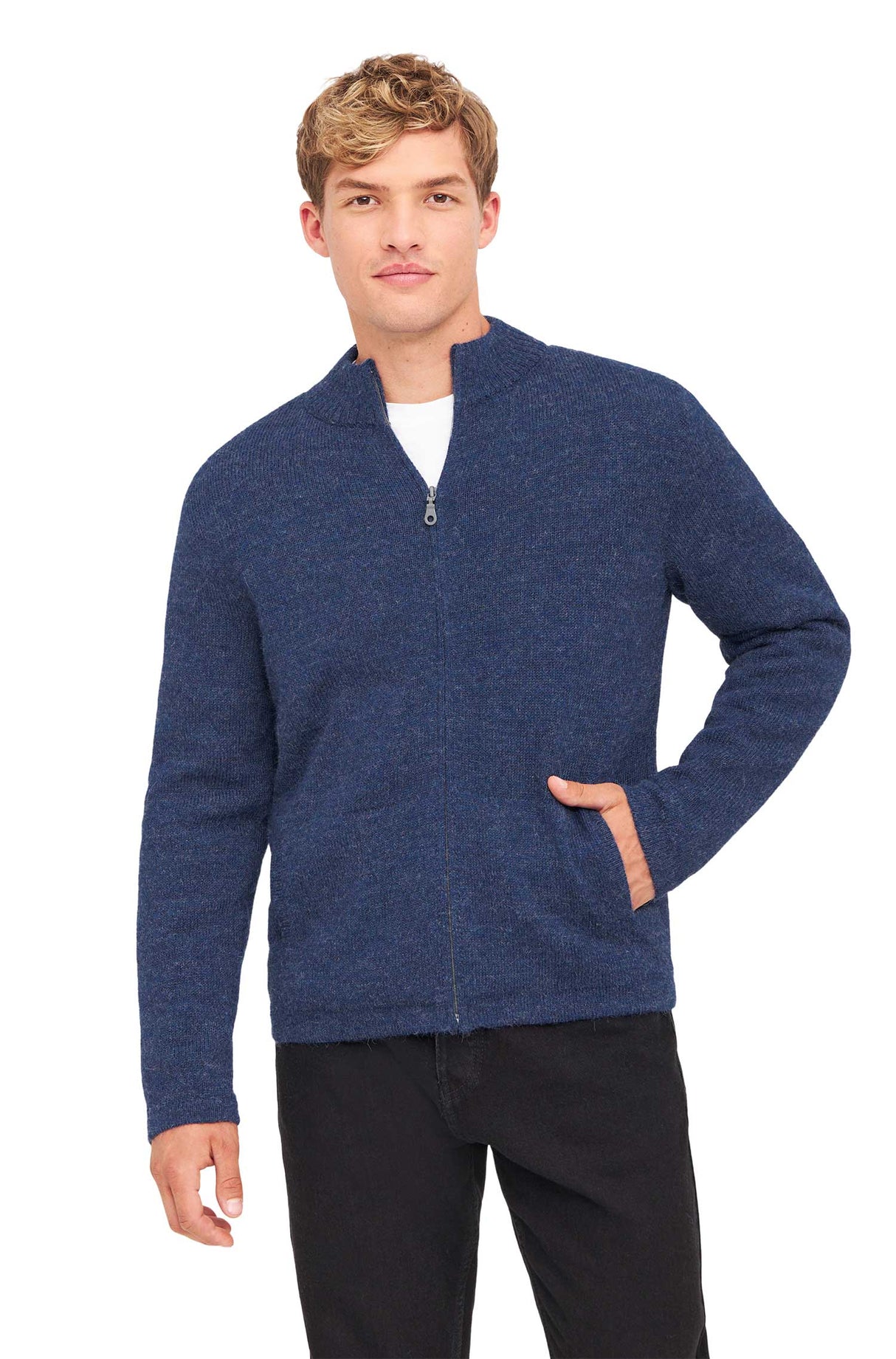 Strickjacke Outdoor Herren BEAU aus 100% Alpaka jeansblau