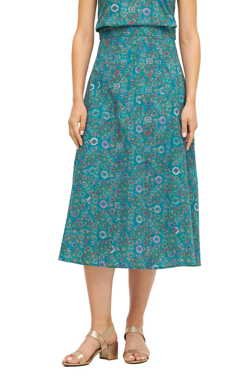 Pima-Baumwolle Maxi-Rock FLORAL ETHNO türkis blau