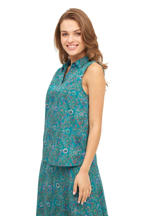 Ärmellose Bluse FLORAL ETHNO aus Bio-Pima-Baumwolle