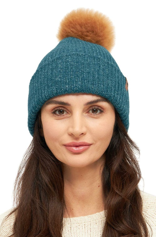 Alpaka Bommel-Mütze PACA mit Merino ultramarin one-size