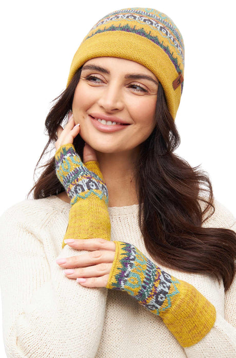 Pulswärmer COLORES ANDEN mit Daumenloch - 100% Alpaka gelb meliert one-size