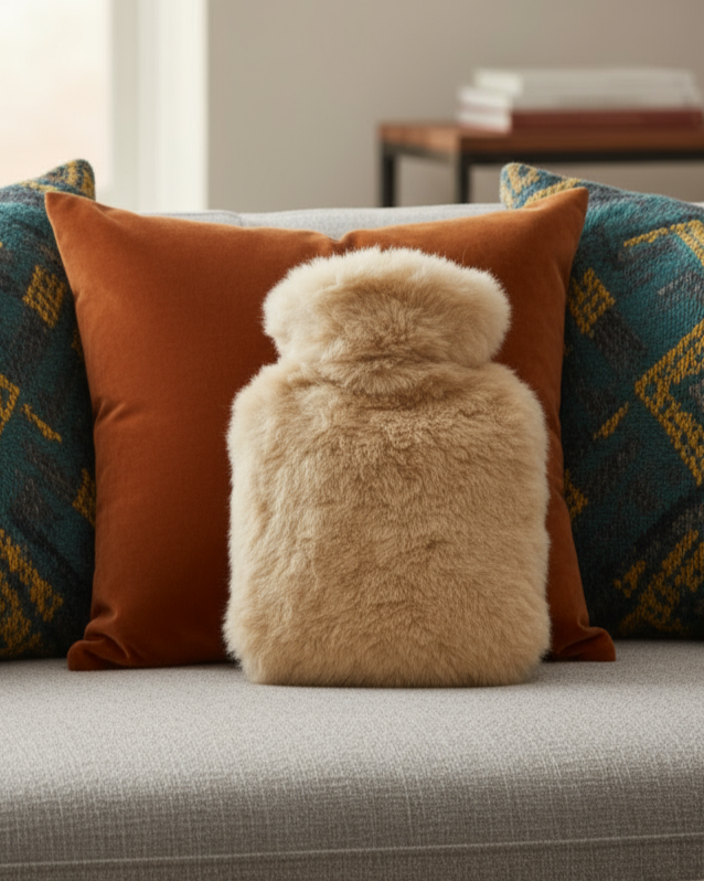 Alpaka Wärmflasche PREMIUM - beige - 100% Alpaka Fell