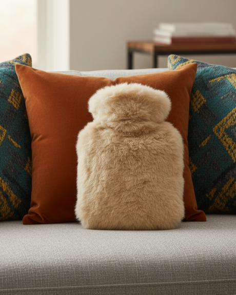 Alpaka Wärmflasche PREMIUM - beige - 100% Alpaka Fell