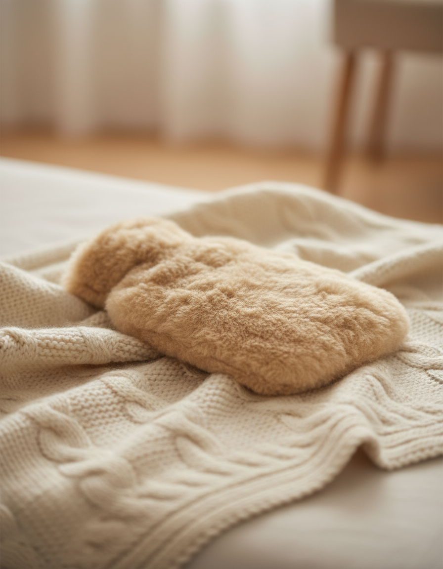 Alpaka Wärmflasche PREMIUM - beige - 100% Alpaka Fell