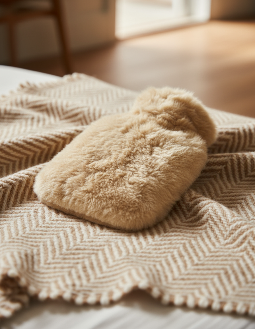 Alpaka Wärmflasche PREMIUM - beige - 100% Alpaka Fell