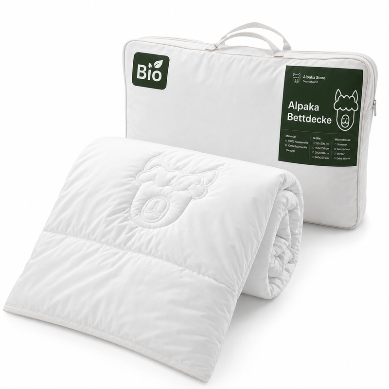 Bio Alpaka Bettdecke 100% Alpakadecke "Alpaka Store Deutschland" mit Bezug aus Bio-Baumwolle inkl. gratis Schlafratgeber