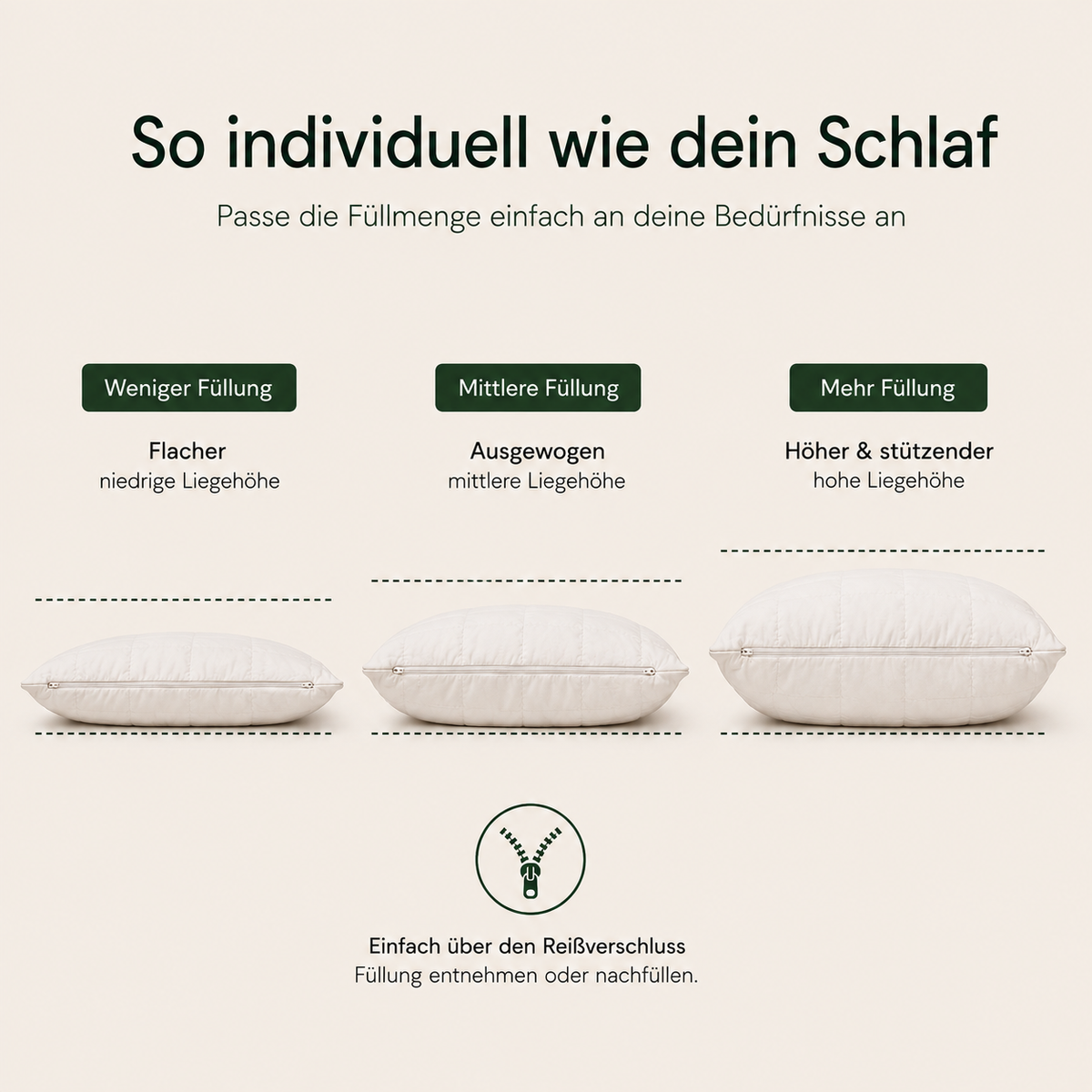 Bio Alpaka Kopfkissen mit Wollkügelchen-Füllung