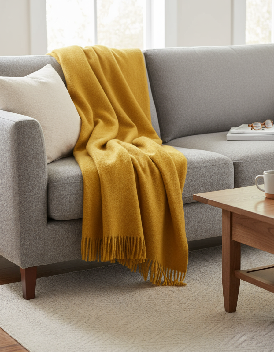 Nachhaltige Kuscheldecke KAMINFEUER mit 40% Alpaka