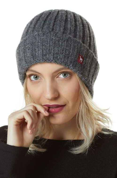 Alpaka Mütze BIANCA mit Merino grau one-size