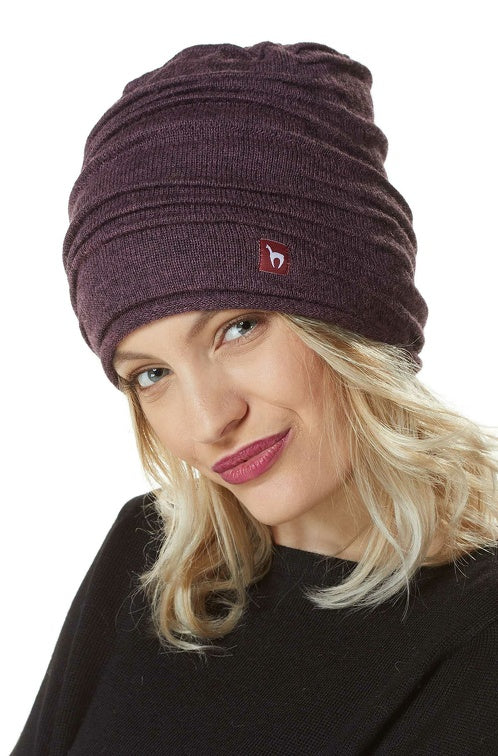 Alpaka Mütze CAMINOS - 100% Alpaka aubergine meliert