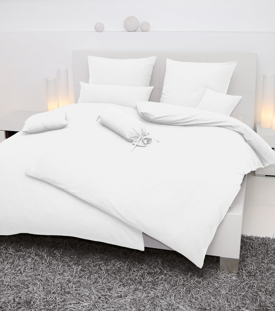 Mako-Soft-Seersucker Bettwäsche PIANO 0125 weiß