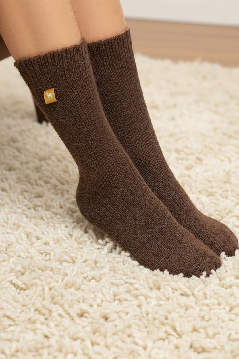 Alpaka WENDE-SOCKEN extra dick - 98% Alpaka braun-kamel