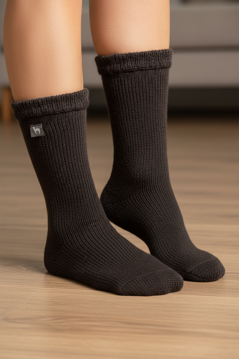 Alpaka WENDE-SOCKEN extra dick - 98% Alpaka schwarz-grau
