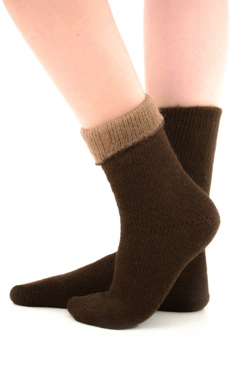 Alpaka WENDE-SOCKEN extra dick - 98% Alpaka braun kamel