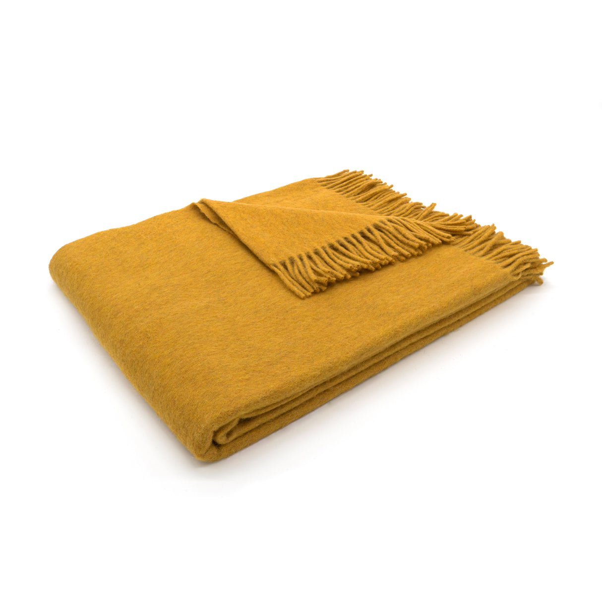 Nachhaltige Kuscheldecke KAMINFEUER mit 40% Alpaka senf 130x180 cm