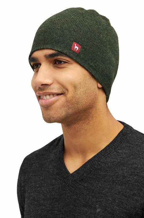 Alpaka WENDEMÜTZE - 100% Alpaka tannengrün schwarz