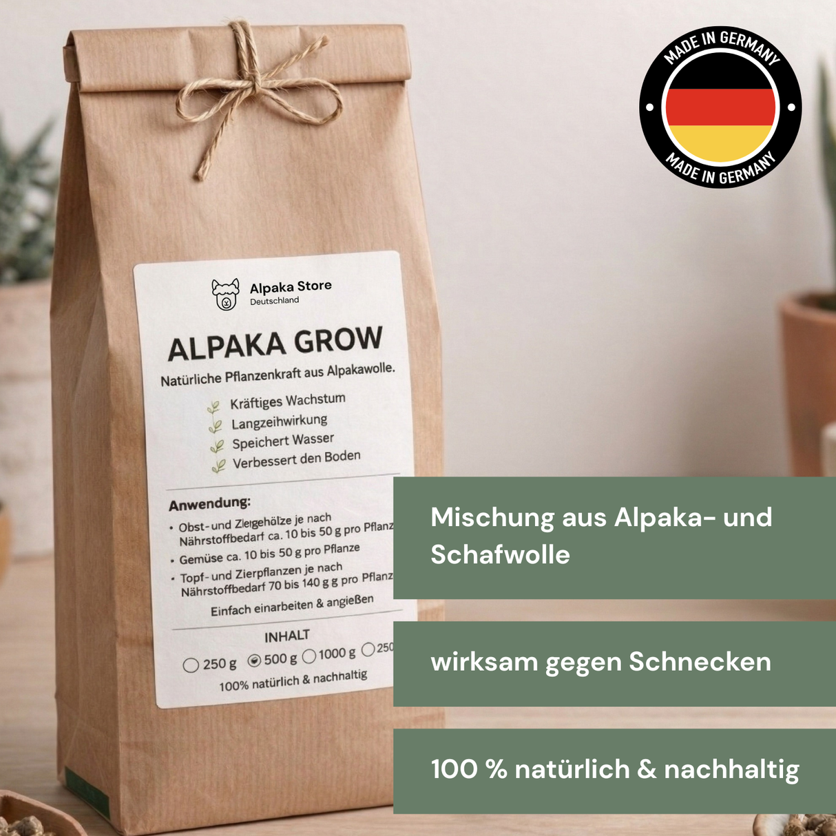 ALPAKA GROW - Natürliche Pflanzenkraft aus Alpakawolle gegen Schnecken