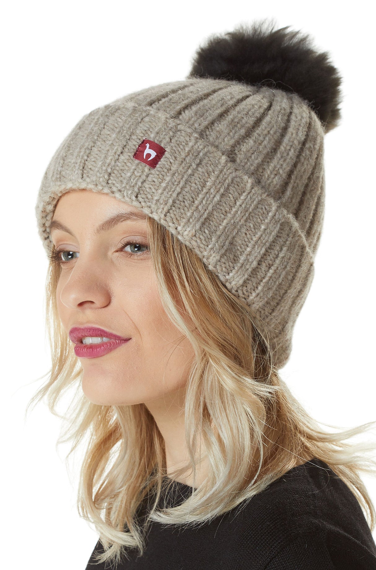 Alpaka Bommel-Mütze BIANCA mit Merino