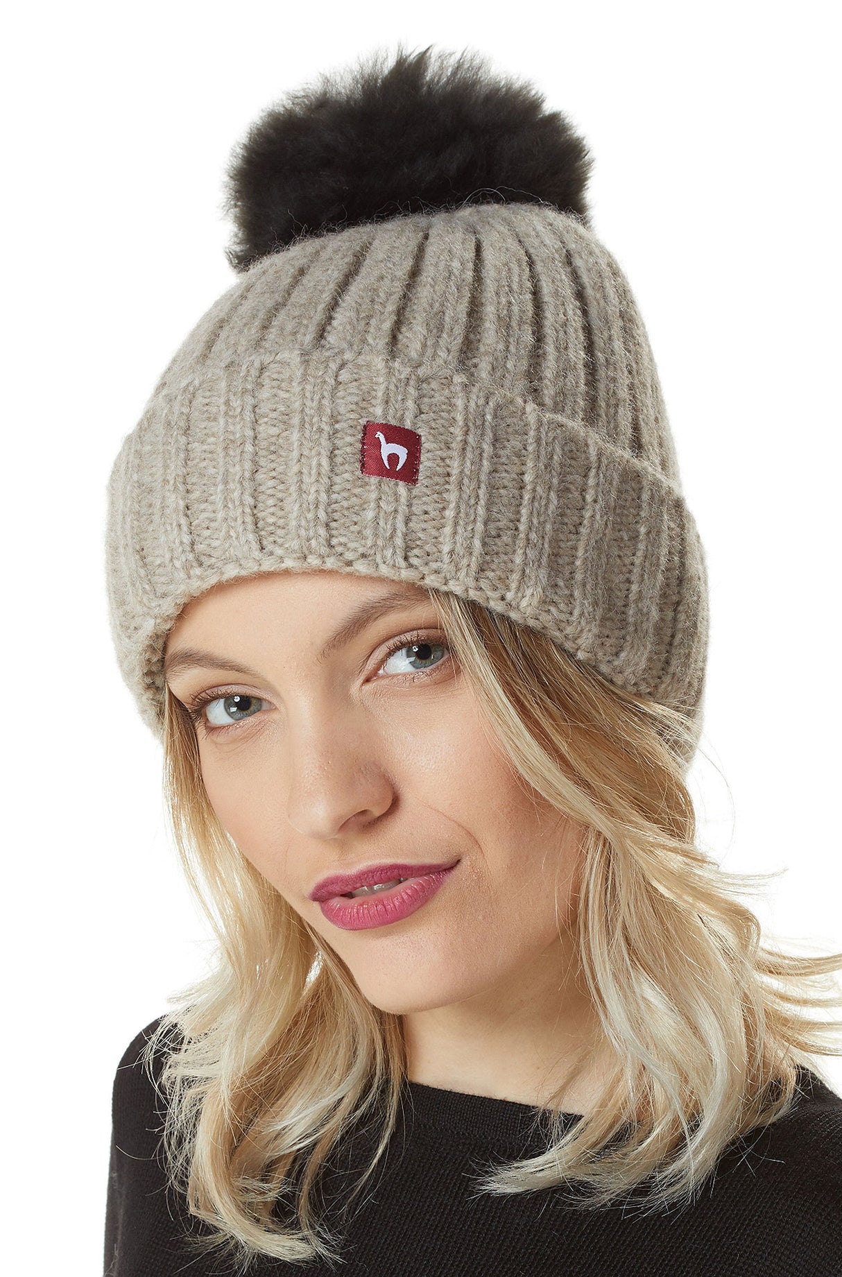 Alpaka Bommel-Mütze BIANCA mit Merino