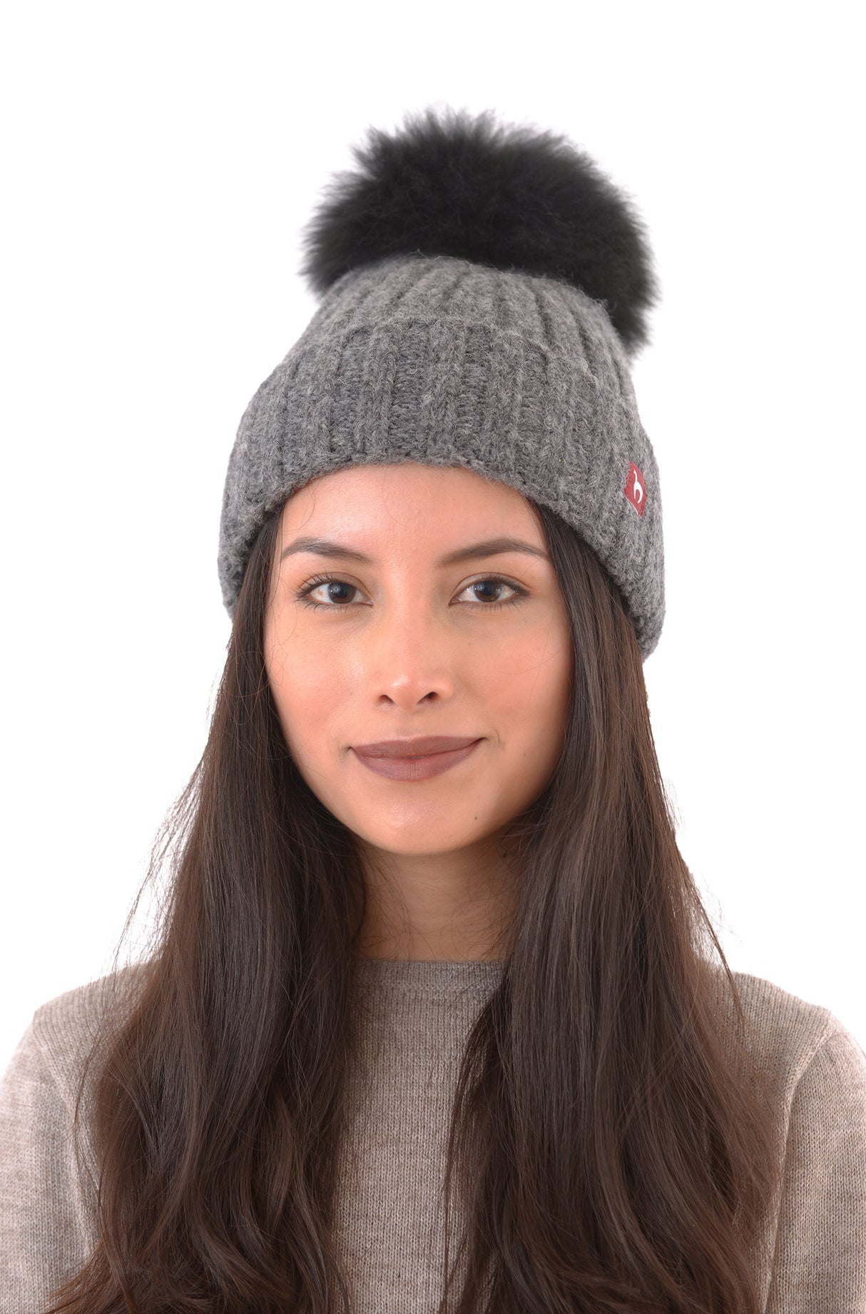 Alpaka Bommel-Mütze BIANCA mit Merino