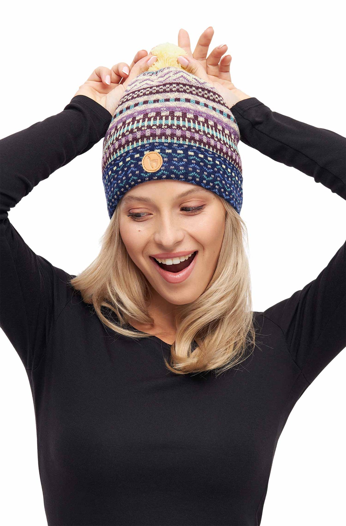 Alpaka Bommel-Mütze DILAYA - 100% Alpaka