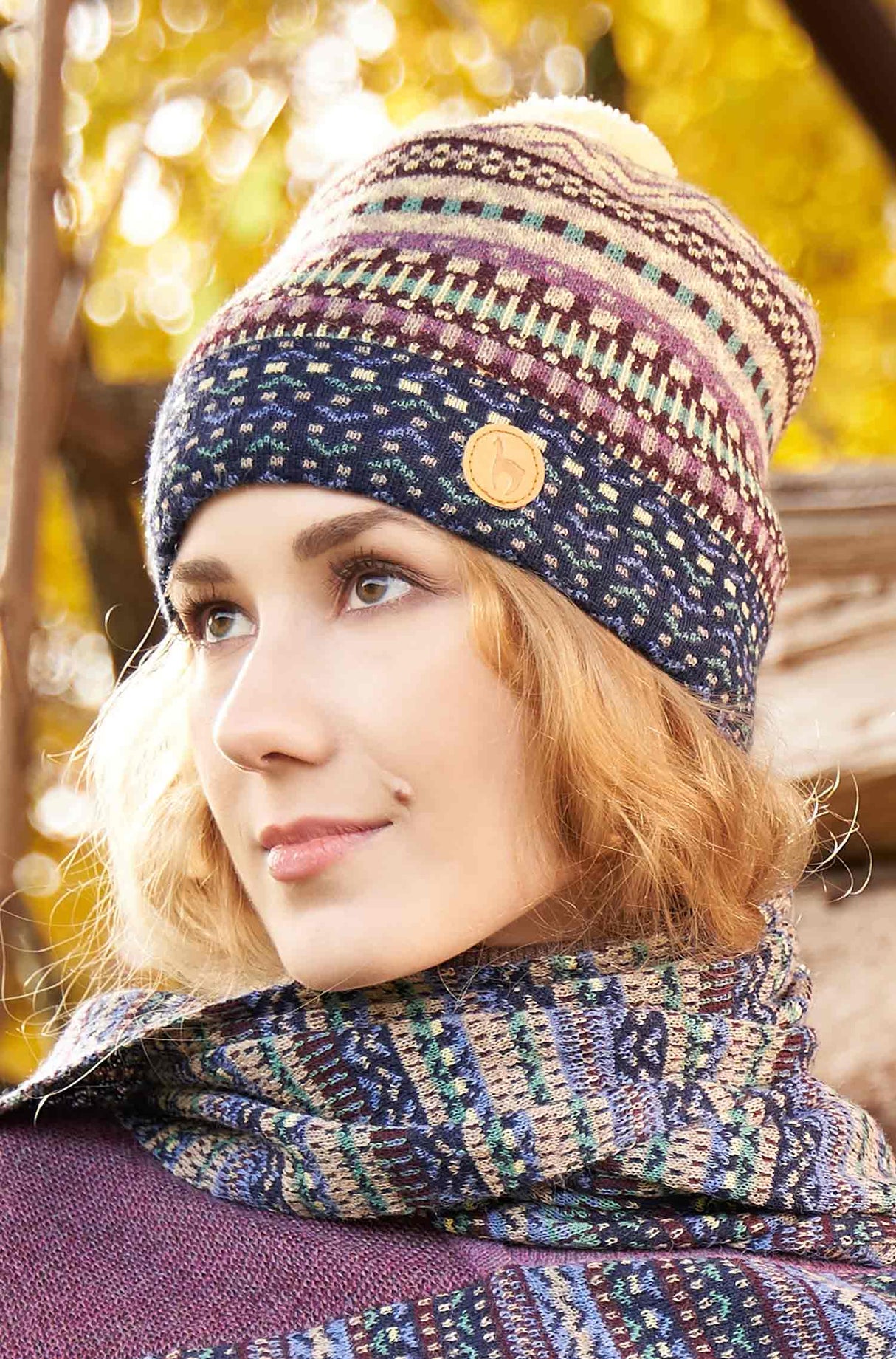 Alpaka Bommel-Mütze DILAYA - 100% Alpaka