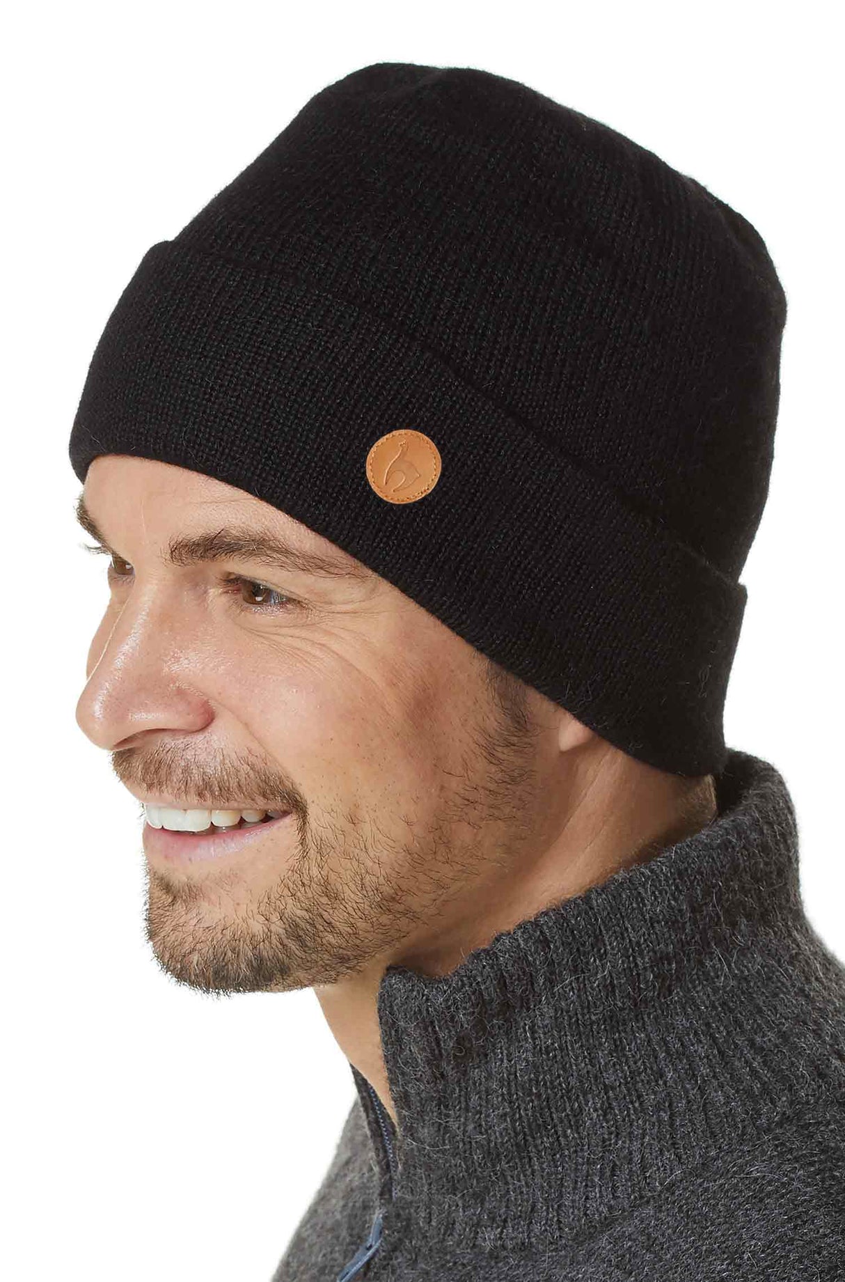 Alpaka Strick-Mütze BARK - 100% Alpaka schwarz