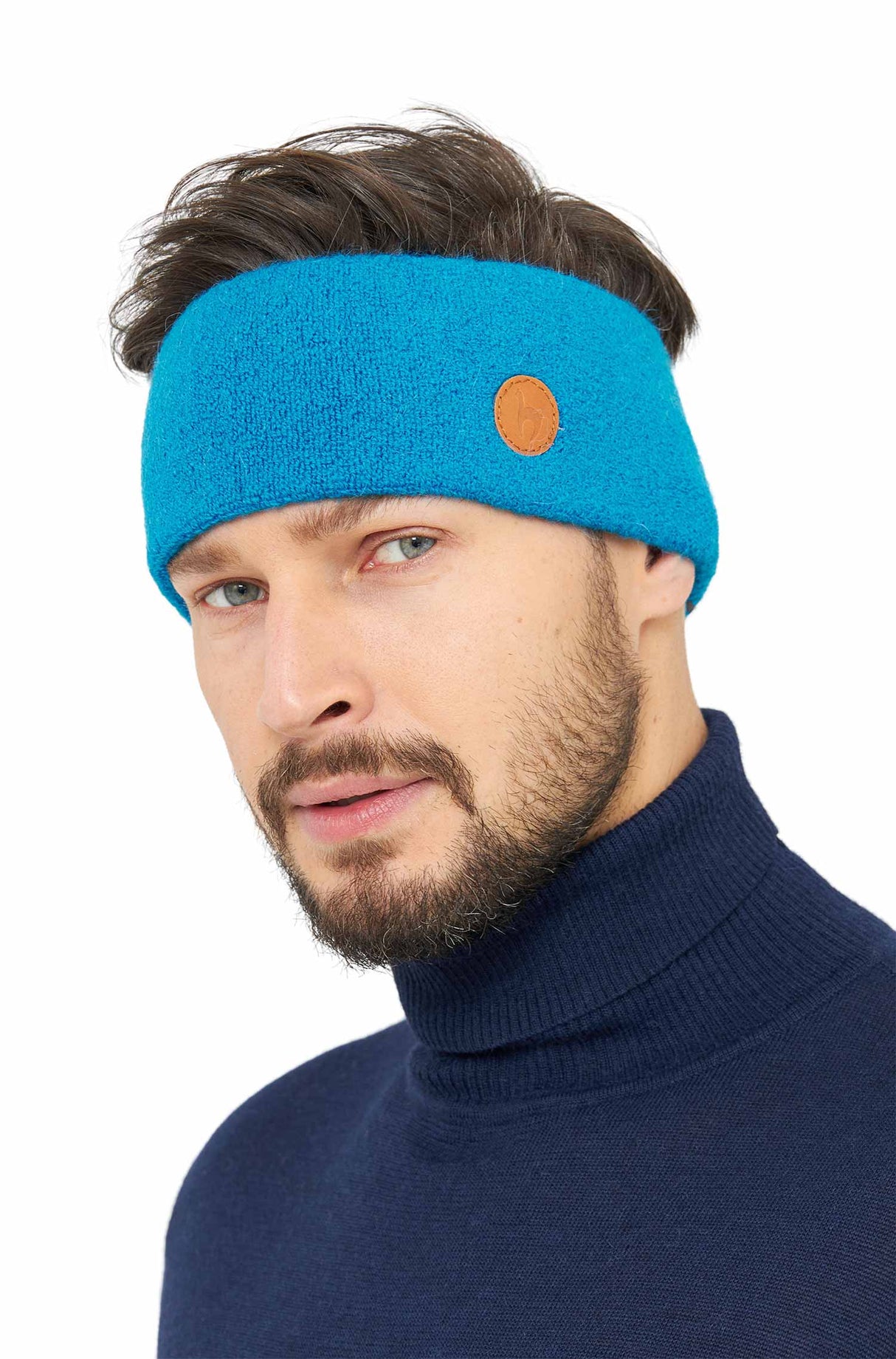Alpaka Stirnband STRETCH - 96% Alpaka azurblau one-size