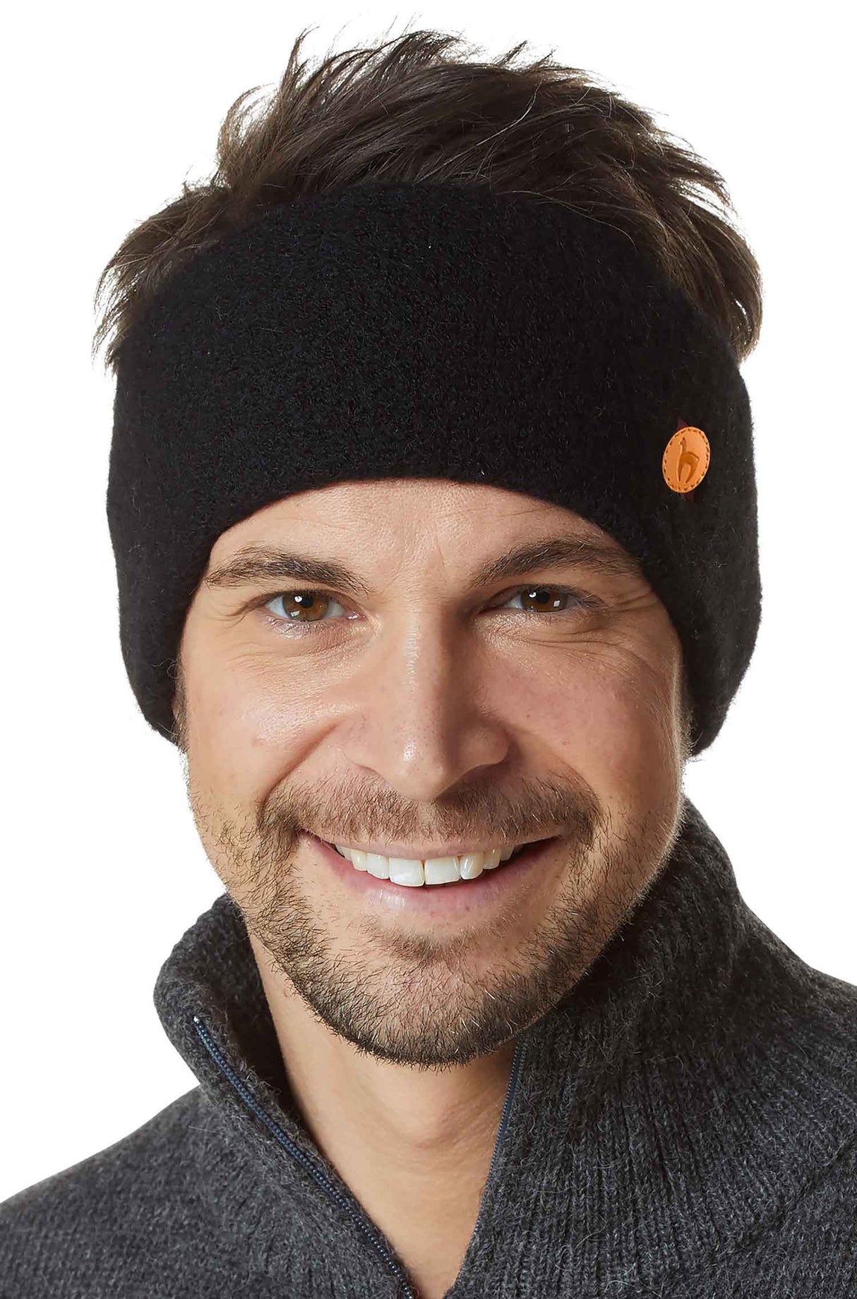 Alpaka Stirnband STRETCH - 96% Alpaka schwarz one-size