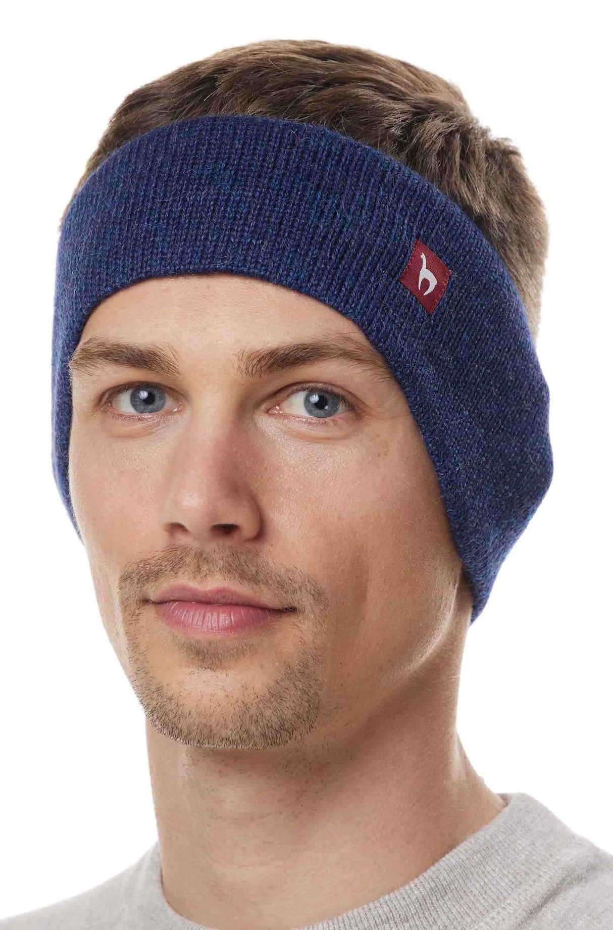 Alpaka Stirnband UNI mit Ohrenklappen - 100% Alpaka blau meliert one-size