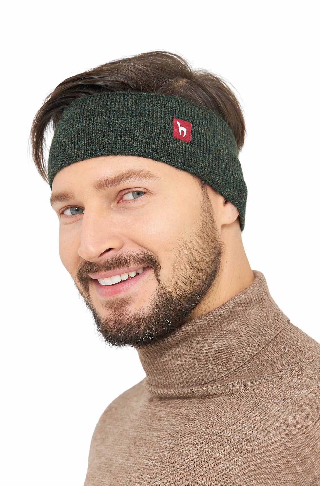 Alpaka Stirnband UNI mit Ohrenklappen - 100% Alpaka tannengrün one-size