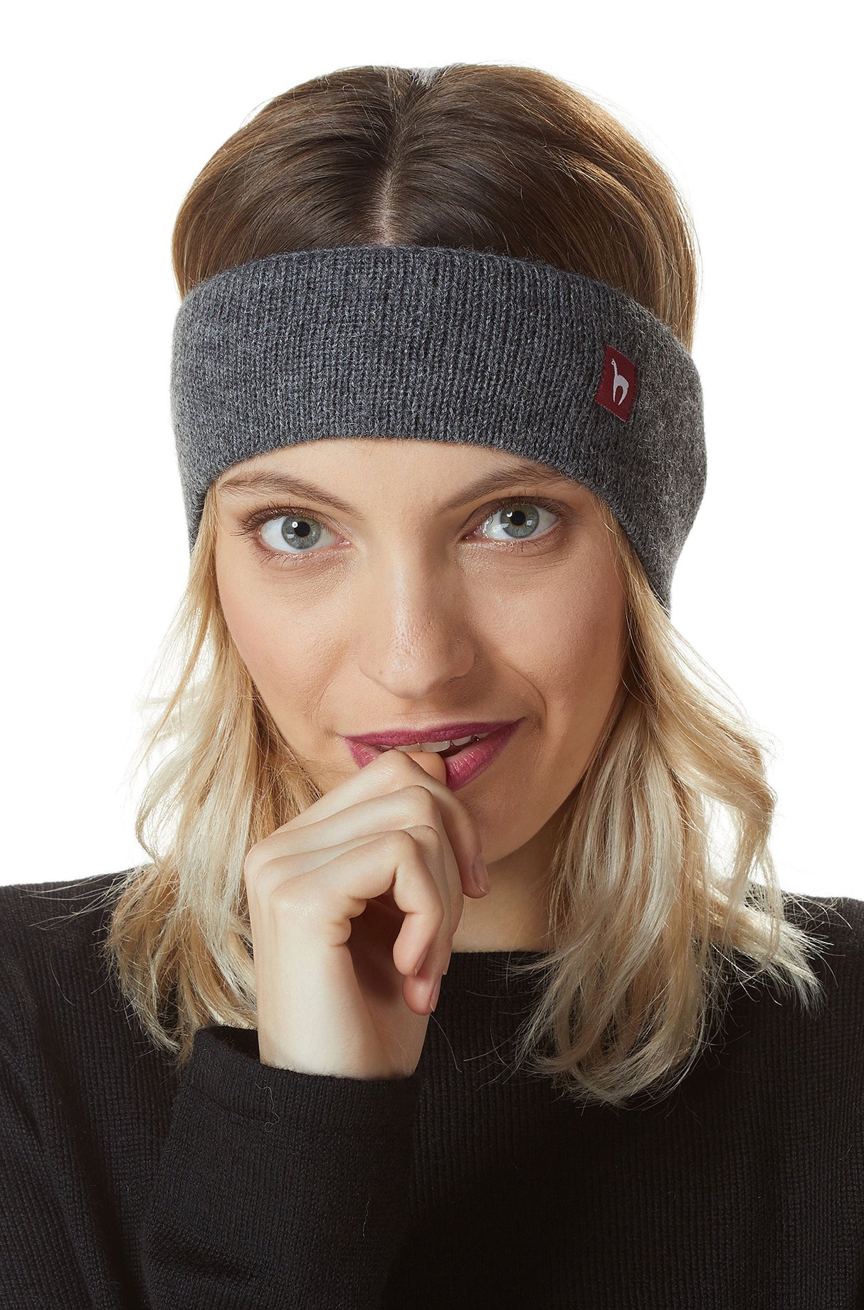 Alpaka Stirnband UNI mit Ohrenklappen - 100% Alpaka grau one-size