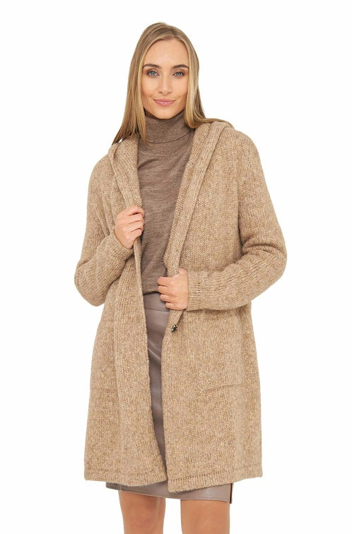 Long Cardigan ANNABELL mit Bio Baumwolle - ungefärbt beige meliert von Apu Kuntur