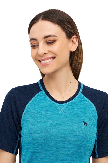 Alpaka Thermo-Shirt ANDEN ACTIVE Damen - 60% Premium Alpaka navy-türkis
