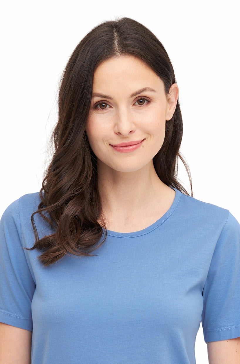 Pima-Baumwolle Kurzarm-T-Shirt Blau