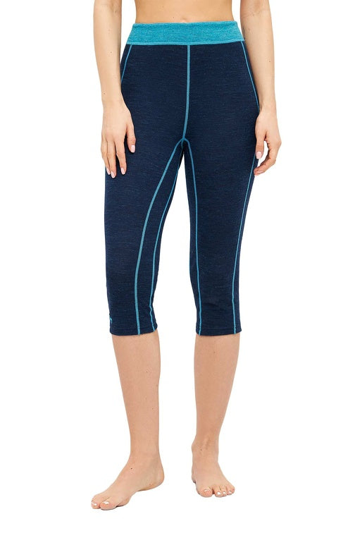 Alpaka 3/4 Thermo-Hose ANDEN ACTIVE Damen - 60% Premium Alpaka navy-türkis