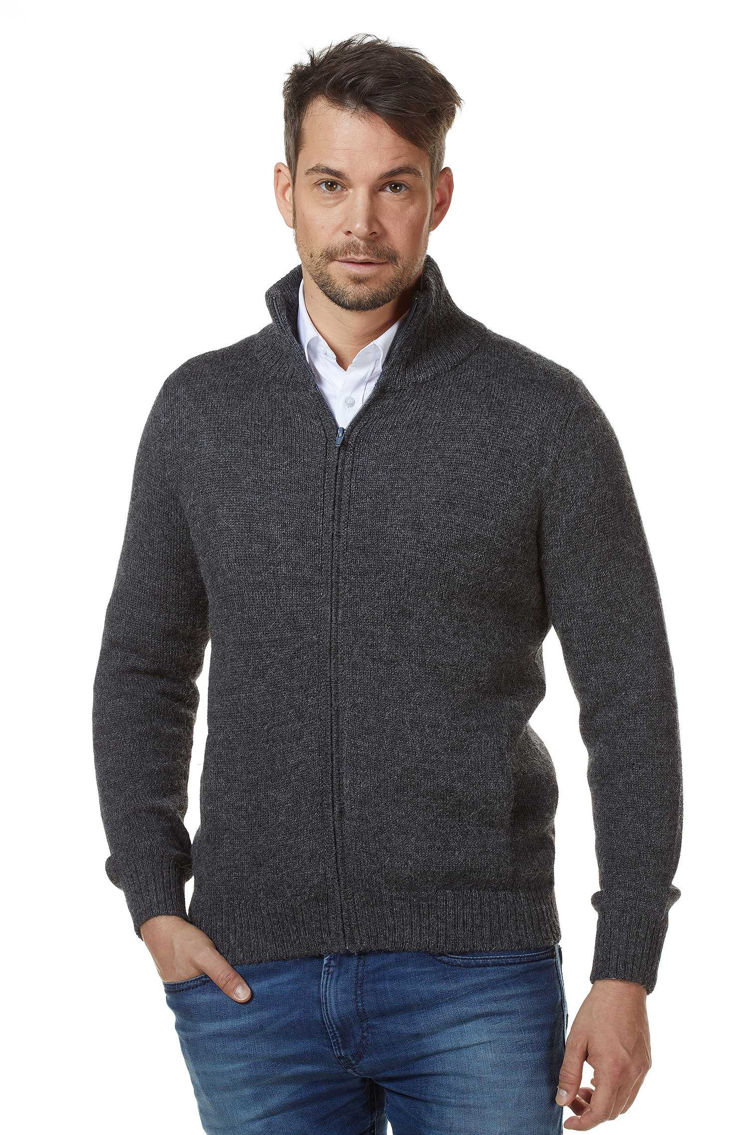 Alpaka Strickjacke RONALDO Herren grau