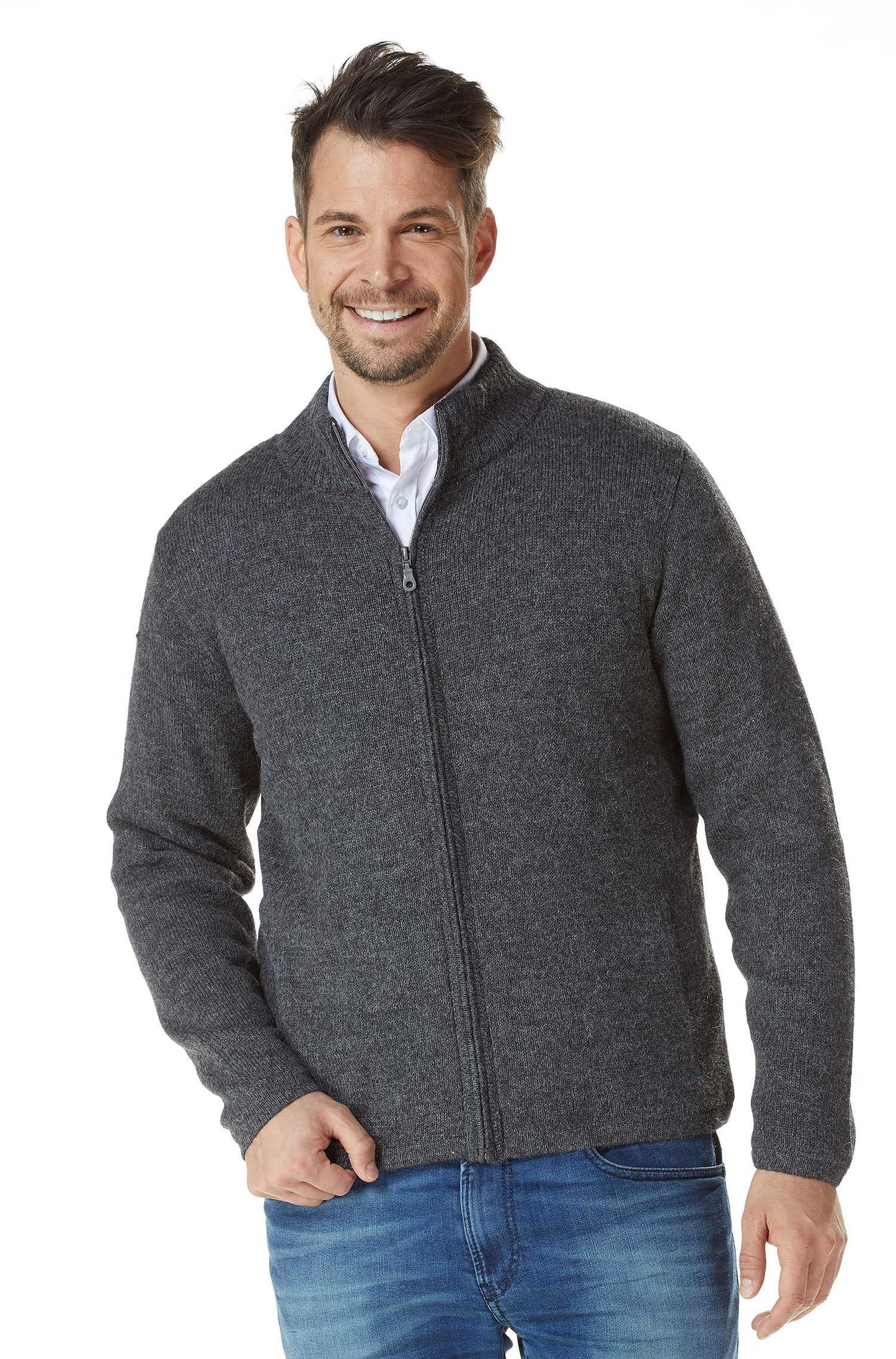 Alpaka Strickjacke BEAU Herren grau