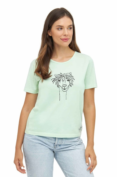 Pima-Baumwolle T-Shirt RASSI mit Alpaka-Motiv Damen mint-pastel