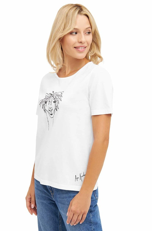 Pima-Baumwolle T-Shirt RASSI mit Alpaka-Motiv Damen