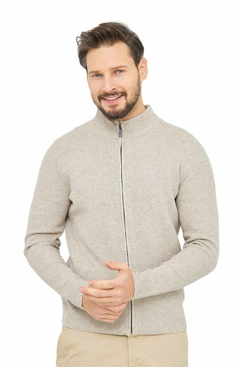 Strickjacke ALAYO mit Zipper mit 30% Alpaka Beige von Alpaka Store Deutschland