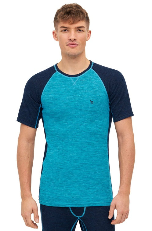 Alpaka Thermo-Shirt ANDEN ACTIVE Herren - 60% Premium Alpaka navy-türkis