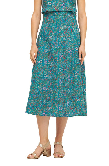 Pima-Baumwolle Maxi-Rock FLORAL ETHNO türkis blau