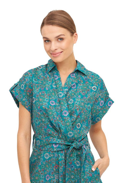 Pima-Baumwolle Kleid FLORAL ETHNO in Wickeloptik