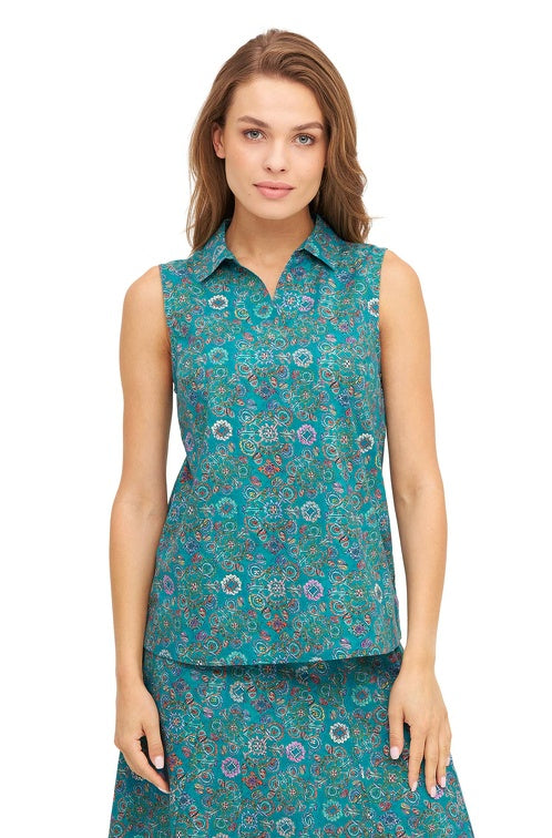 Pima-Baumwolle Bluse FLORAL ETHNO, ärmellos