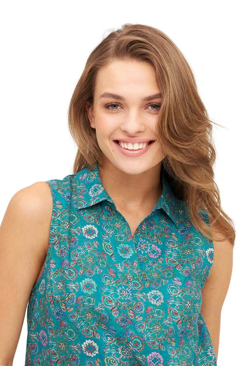 Pima-Baumwolle Bluse FLORAL ETHNO, ärmellos