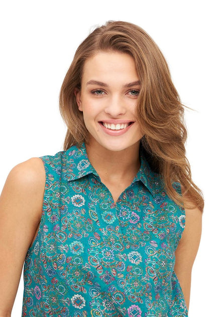 Pima-Baumwolle Bluse FLORAL ETHNO, ärmellos